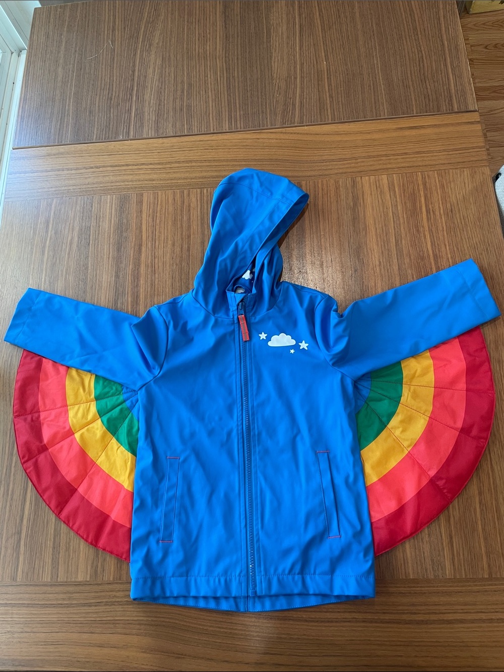 Cat & Jack Blue Hooded Raincoat with Rainbow Wing Details